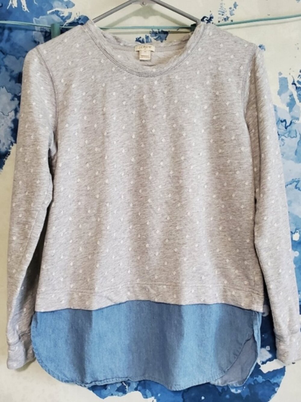 J.Crew Layered Polka Dot Chambray Sweater